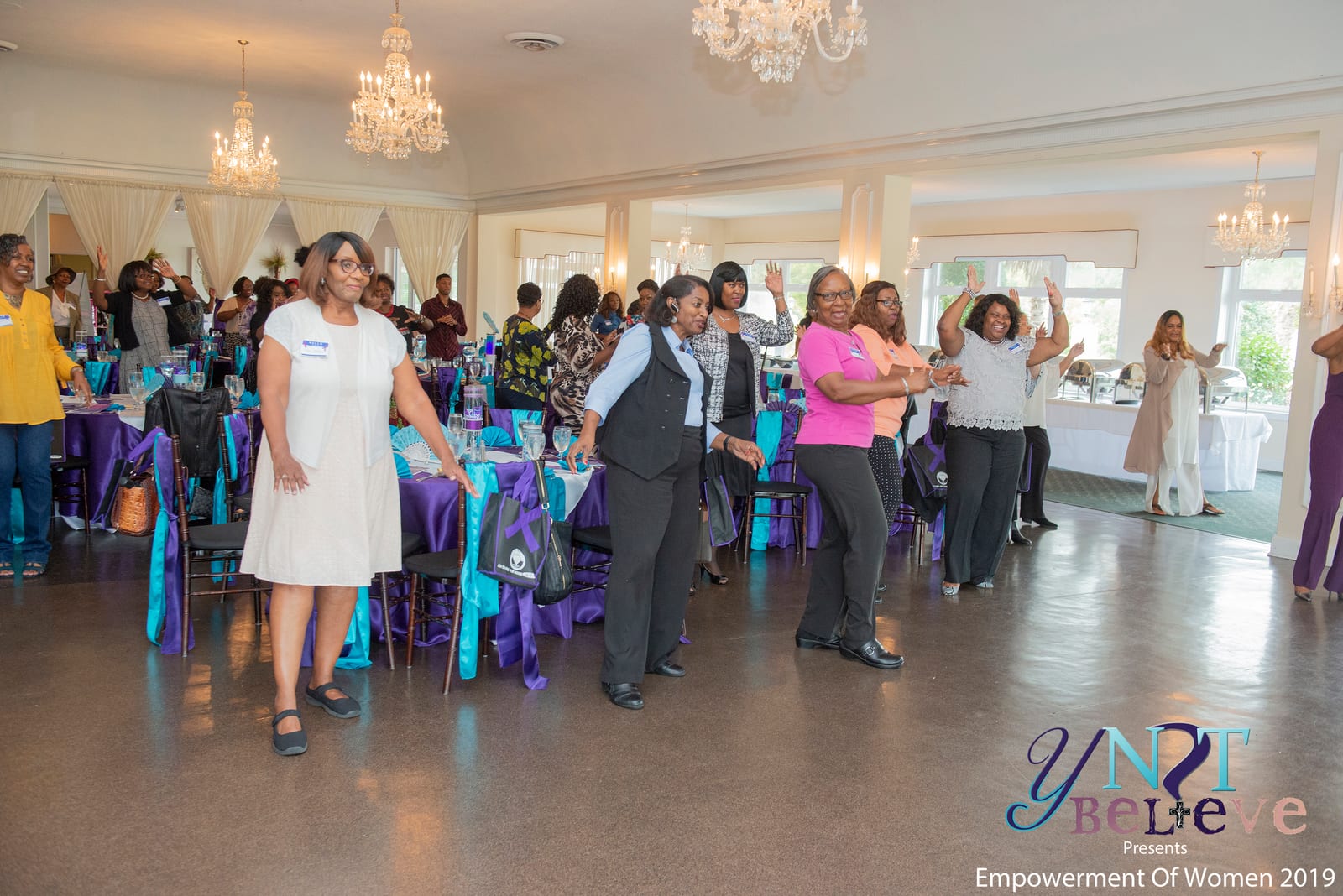 A large group participating together during the event