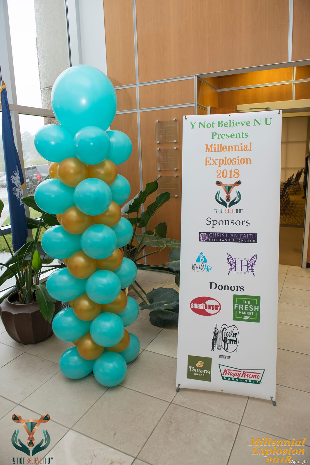 Balloon column and welcome display for Millennial Explosion 2018